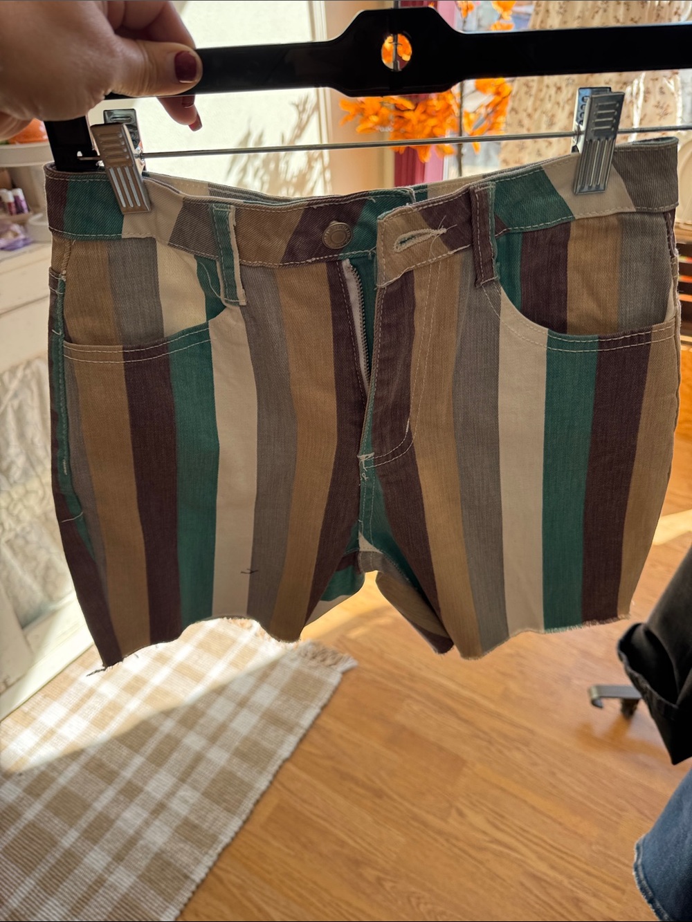 Striped Casual women’s shorts  in Green, Brown & Cream